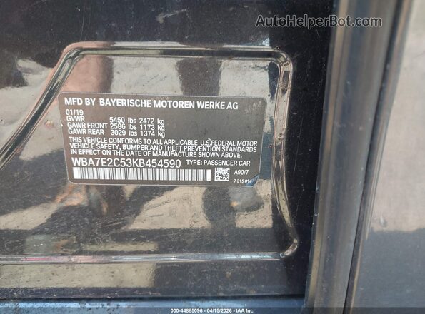WBA7E2C53KB454590 2019 BMW OTHER Черный Вид подкапотного пространства