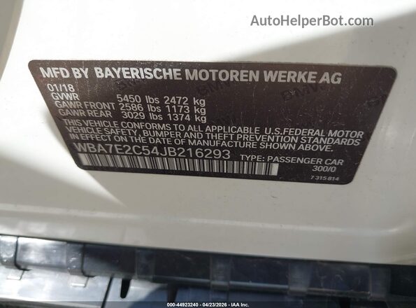 WBA7E2C54JB216293 2018 BMW OTHER White Widok komory silnika