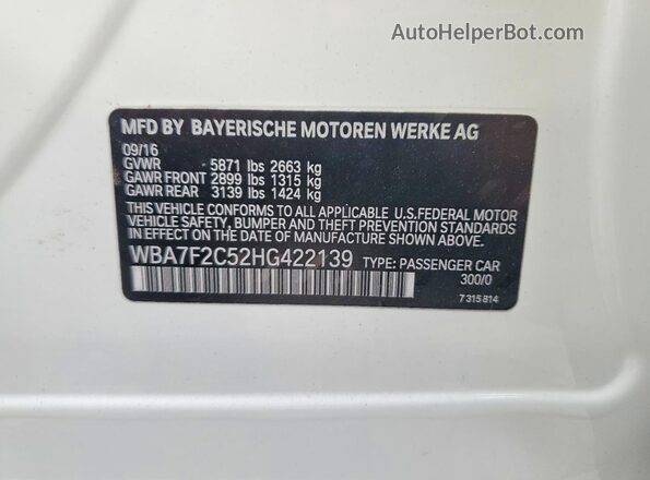 WBA7F2C52HG422139 2017 BMW OTHER White Vista del compartimento del motor