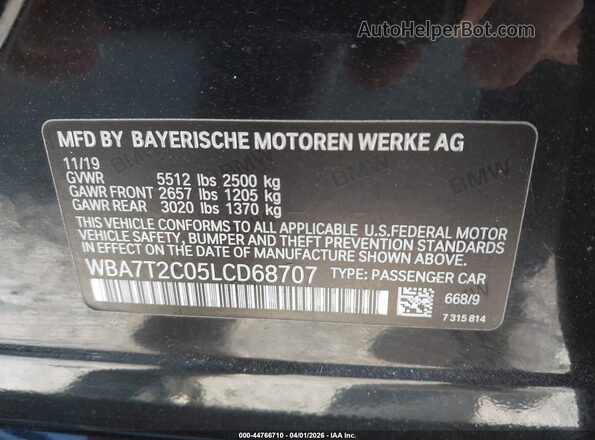 WBA7T2C05LCD68707 2020 BMW OTHER Черный Вид подкапотного пространства