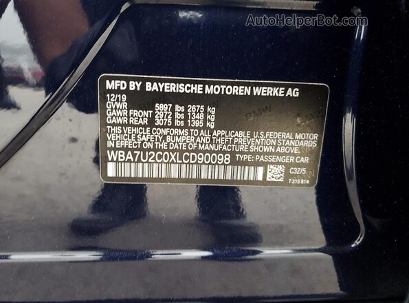 WBA7U2C0XLCD90098 2020 BMW OTHER Blue Vista del compartimento del motor