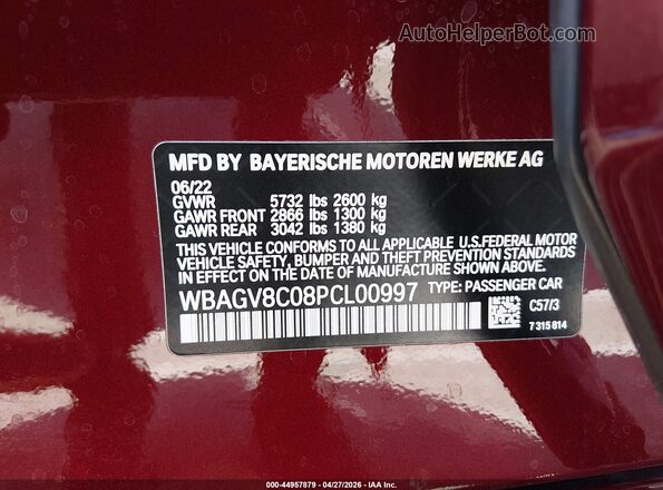 WBAGV8C08PCL00997 2023 BMW OTHER Burgundy Вид підкапотного простору