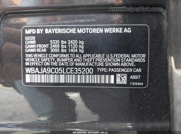 WBAJA9C05LCE35200 2020 BMW 5 SERIES Серый Вид подкапотного пространства