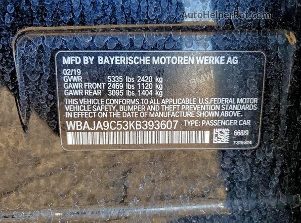 WBAJA9C53KB393607 2019 BMW OTHER Черный Вид подкапотного пространства