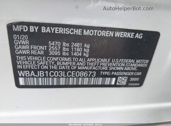 WBAJB1C03LCE08673 2020 BMW 5 SERIES Белый Вид подкапотного пространства