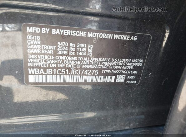 WBAJB1C51JB374275 2018 BMW OTHER Серый Вид подкапотного пространства