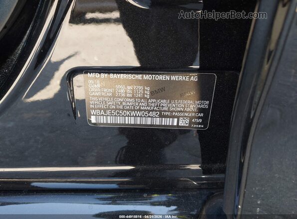WBAJE5C50KWW05482 2019 BMW 5 SERIES Черный Вид подкапотного пространства
