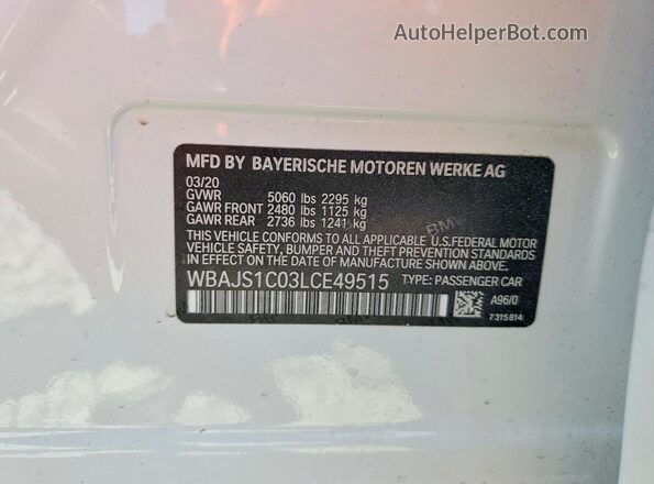 WBAJS1C03LCE49515 2020 BMW OTHER White Vista del compartimento del motor