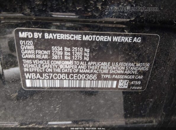 WBAJS7C06LCE09366 2020 BMW OTHER Black Engine compartment view