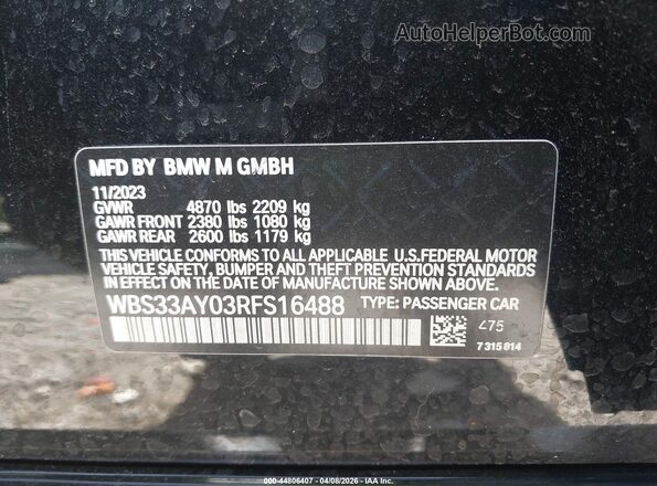 WBS33AY03RFS16488 2024 BMW M3 Black Вид підкапотного простору