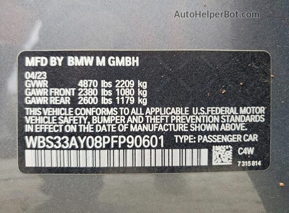 WBS33AY08PFP90601 2023 BMW M3 Gray Widok komory silnika