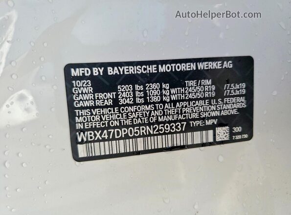WBX47DP05RN259337 2024 BMW X3 White Вид наклейки з VIN-кодом