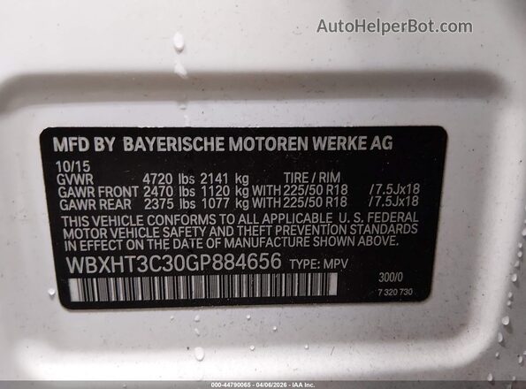 WBXHT3C30GP884656 2016 BMW X1 Белый Вид подкапотного пространства