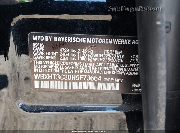 WBXHT3C30H5F73664 2017 BMW X1 Black Widok komory silnika