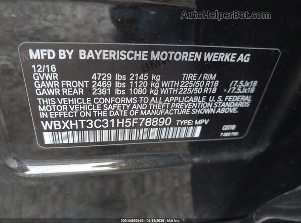 WBXHT3C31H5F78890 2017 BMW X1 Коричневый Вид подкапотного пространства