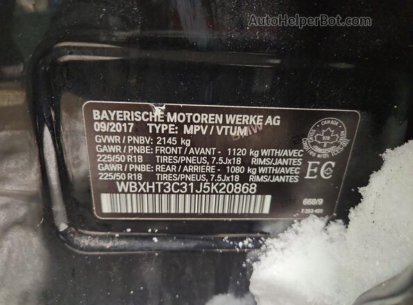 WBXHT3C31J5K20868 2018 BMW X1 Black Widok wnętrza 360 stopni