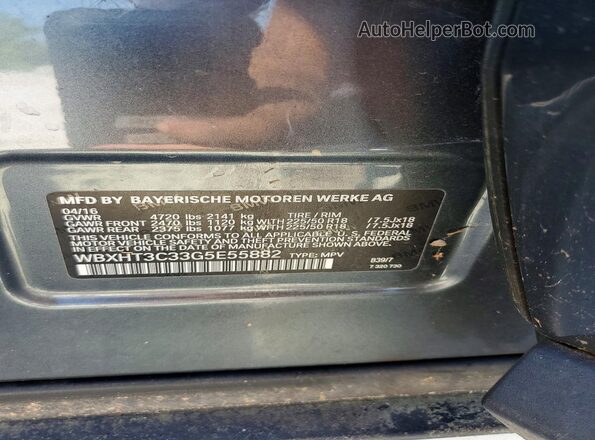 WBXHT3C33G5E55882 2016 BMW X1 Серый Вид наклейки с VIN-кодом