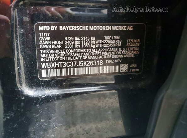 WBXHT3C37J5K26318 2018 BMW X1 Black Widok naklejki z numerem VIN
