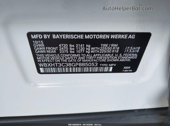 WBXHT3C38GP885053 2016 BMW X1 Белый Вид подкапотного пространства