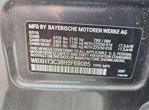 WBXHT3C38H5F69085 2017 BMW X1 Gray Vista interior de 360 grados