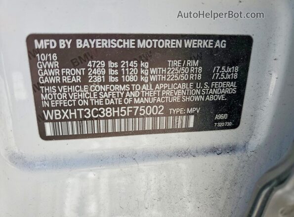 WBXHT3C38H5F75002 2017 BMW X1 Белый Вид подкапотного пространства