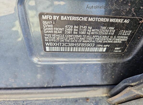 WBXHT3C38H5F85903 2017 BMW X1 Серый Вид наклейки с VIN-кодом
