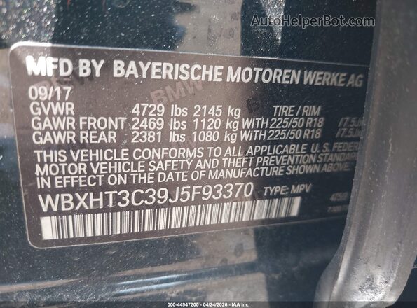 WBXHT3C39J5F93370 2018 BMW X1 Black Շարժիչի բաժամունքի տեսք