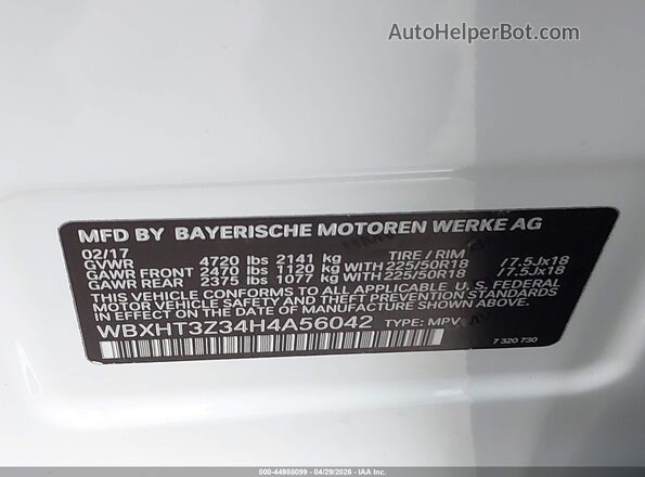 WBXHT3Z34H4A56042 2017 BMW X1 Белый Вид подкапотного пространства