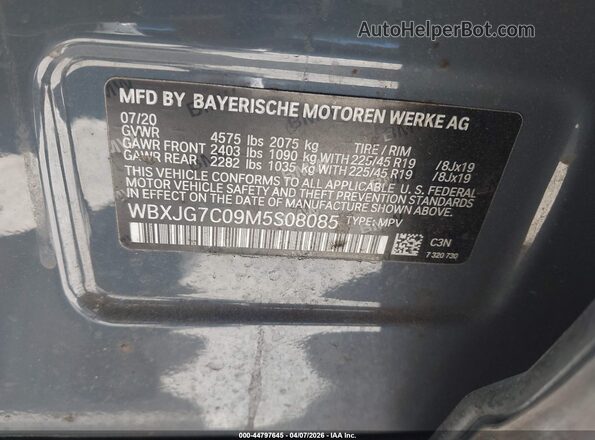 WBXJG7C09M5S08085 2021 BMW X1 Gray Engine compartment view