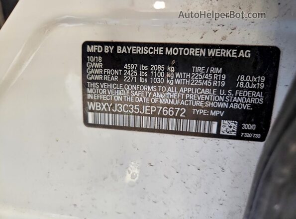 WBXYJ3C35JEP76672 2018 BMW X2 Белый Вид наклейки с VIN-кодом