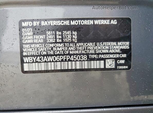 WBY43AW06PFP45038 2023 BMW I4 Gray VIN sticker view