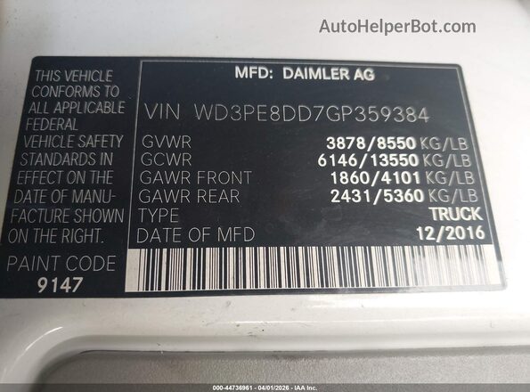 WD3PE8DD7GP359384 2016 MERCEDES-BENZ SPRINTER White Widok komory silnika