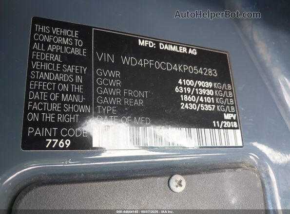 WD4PF0CD4KP054283 2019 MERCEDES-BENZ SPRINTER Blue Вид підкапотного простору