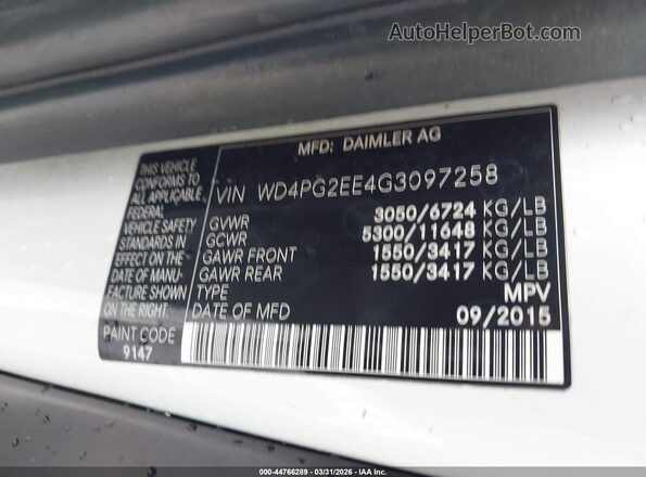 WD4PG2EE4G3097258 2016 MERCEDES-BENZ METRIS Белый Вид подкапотного пространства