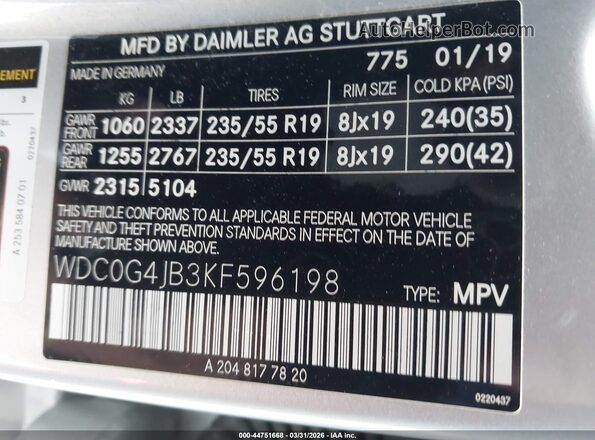 WDC0G4JB3KF596198 2019 MERCEDES-BENZ GLC 300 Серебряный Вид подкапотного пространства
