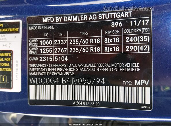WDC0G4JB4JV055794 2018 MERCEDES-BENZ GLC 300 Синий Вид подкапотного пространства