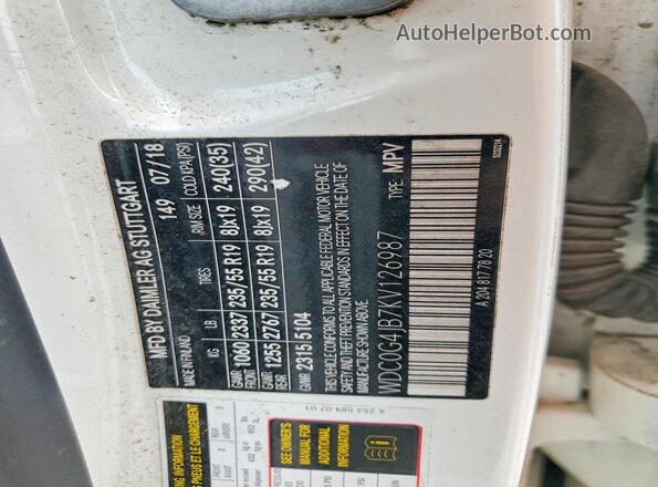 WDC0G4JB7KV126987 2019 MERCEDES-BENZ GLC-CLASS Белый Вид наклейки с VIN-кодом
