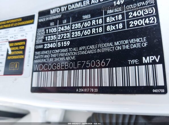 WDC0G8EB0LF750367 2020 MERCEDES-BENZ GLC 300 Белый Вид подкапотного пространства