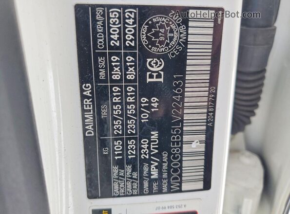 WDC0G8EB5LV224631 2020 MERCEDES-BENZ GLC-CLASS Белый Панорамный вид салона 360°