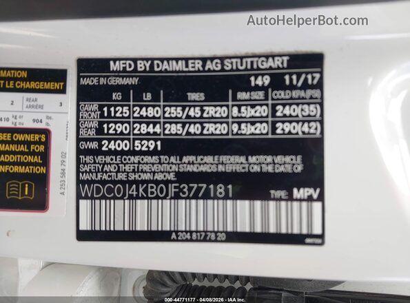 WDC0J4KB0JF377181 2018 MERCEDES-BENZ GLC 300 COUPE White Vista del compartimento del motor