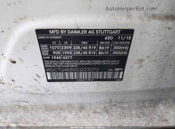 WDCTG4EB0GJ223373 2016 MERCEDES-BENZ GLA 250 White ძრავის განყოფილების ხედი