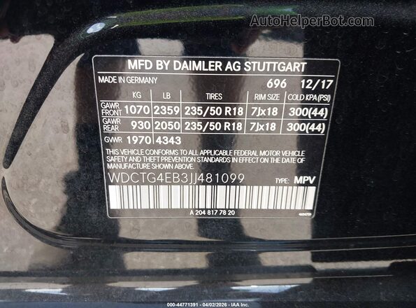 WDCTG4EB3JJ481099 2018 MERCEDES-BENZ GLA 250 Black Вид підкапотного простору