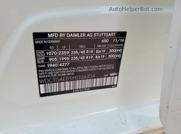 WDCTG4EB5HJ336334 2017 MERCEDES-BENZ GLA White Engine compartment view