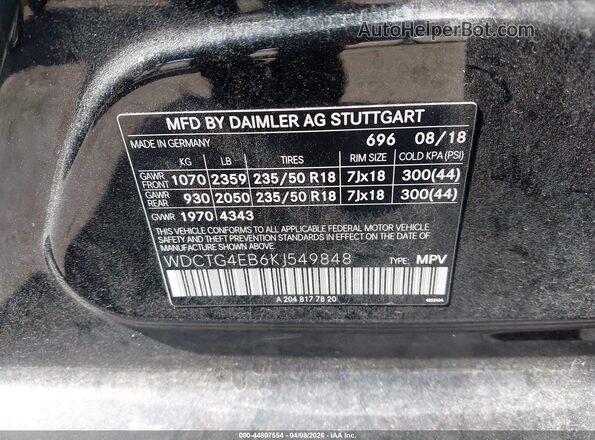 WDCTG4EB6KJ549848 2019 MERCEDES-BENZ GLA 250 Black Շարժիչի բաժամունքի տեսք