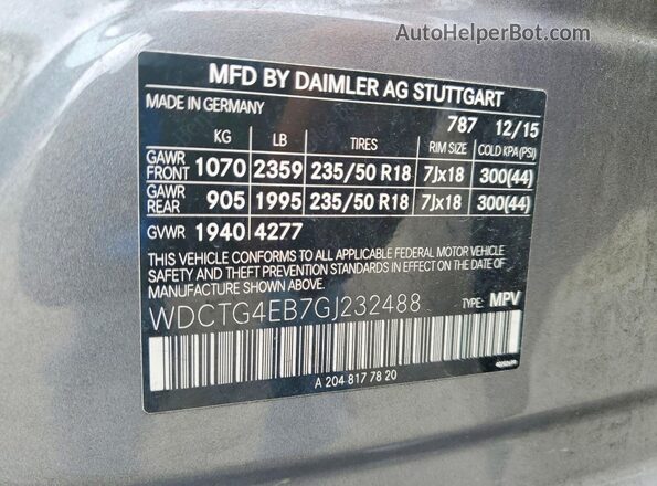 WDCTG4EB7GJ232488 2016 MERCEDES-BENZ GLA Серый Вид подкапотного пространства