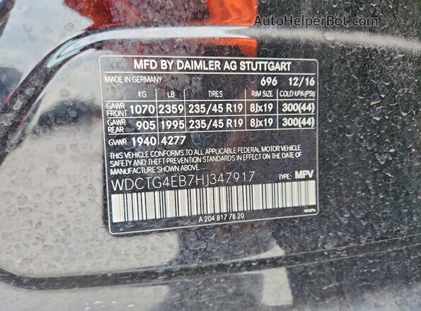 WDCTG4EB7HJ347917 2017 MERCEDES-BENZ GLA Black Вид підкапотного простору
