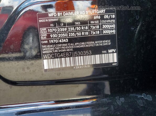 WDCTG4EB7JJ530353 2018 MERCEDES-BENZ GLA Black VIN კოდის სტიკერის ხედი