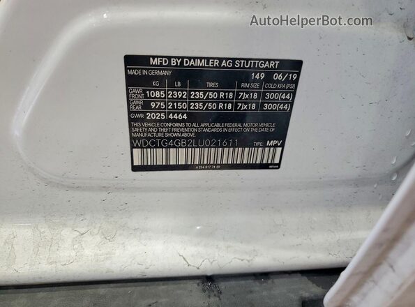 WDCTG4GB2LU021611 2020 MERCEDES-BENZ GLA White Շարժիչի բաժամունքի տեսք