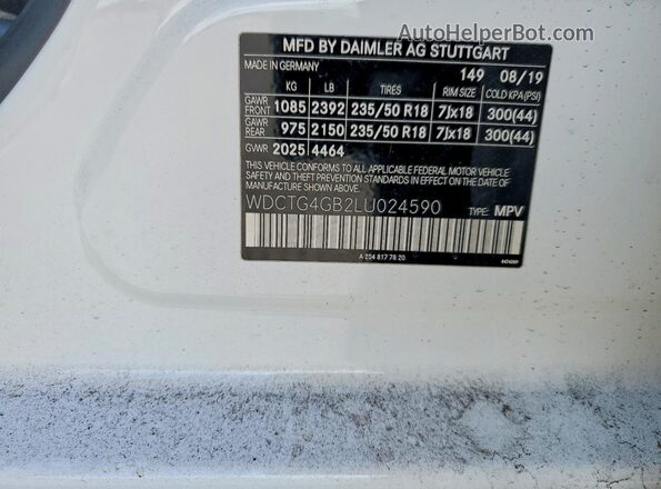 WDCTG4GB2LU024590 2020 MERCEDES-BENZ GLA White Вид підкапотного простору
