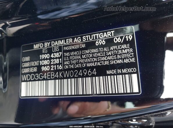 WDD3G4EB4KW024964 2019 MERCEDES-BENZ A 220 Черный Вид подкапотного пространства